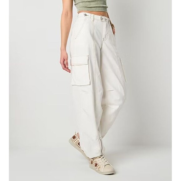 Forever 21 Cargo Junior Size Large Cinched Mid Rise Jogger Pants White NEW - Picture 1 of 11